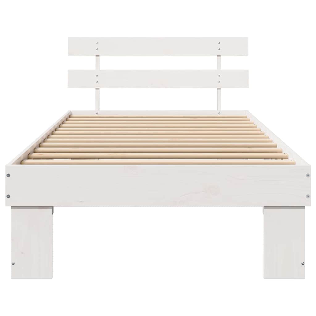 vidaXL Ramka łóżka Z zagłówkiem Biały 100 x 200 cm Lite drewno sosnowe