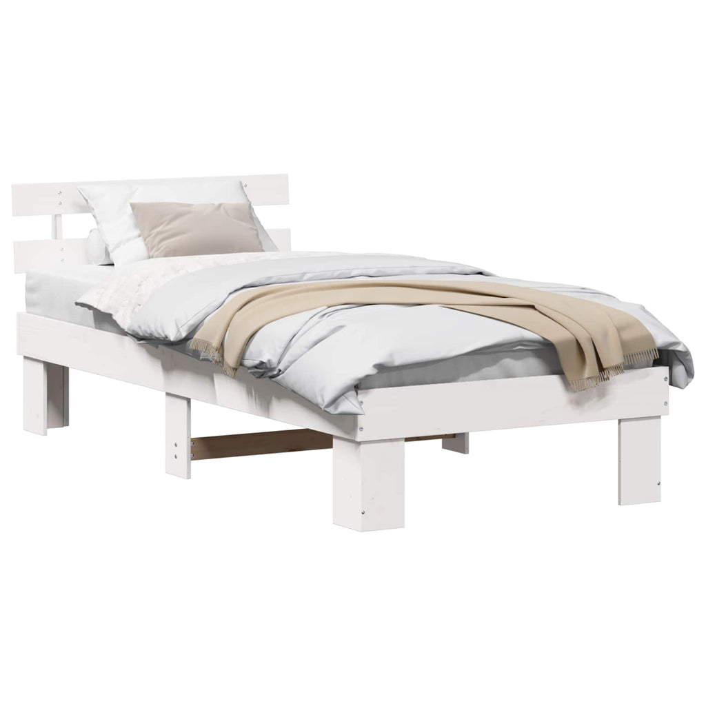 vidaXL Ramka łóżka Z zagłówkiem Biały 90 x 200 cm Lite drewno sosnowe
