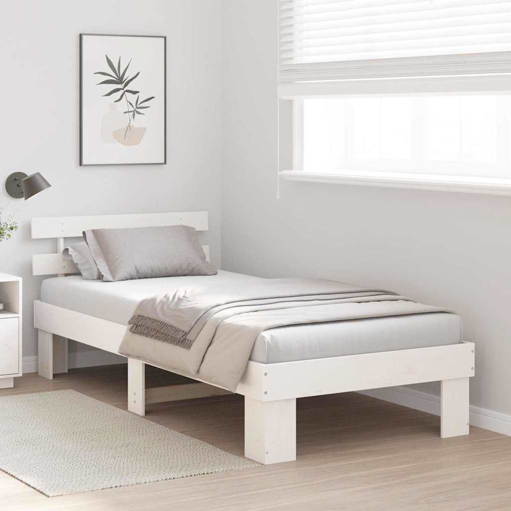 vidaXL Ramka łóżka Z zagłówkiem Biały 90 x 190 cm Lite drewno sosnowe