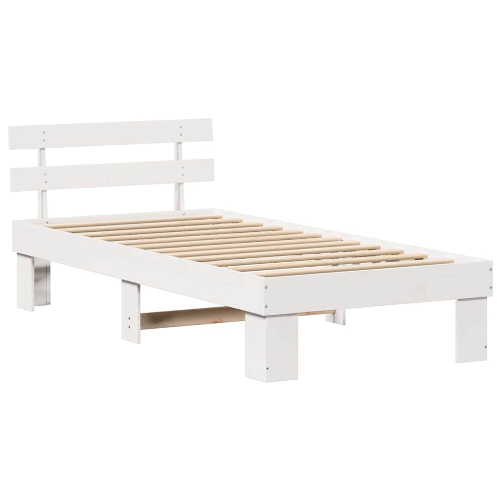 vidaXL Ramka łóżka Z zagłówkiem Biały 90 x 190 cm Lite drewno sosnowe