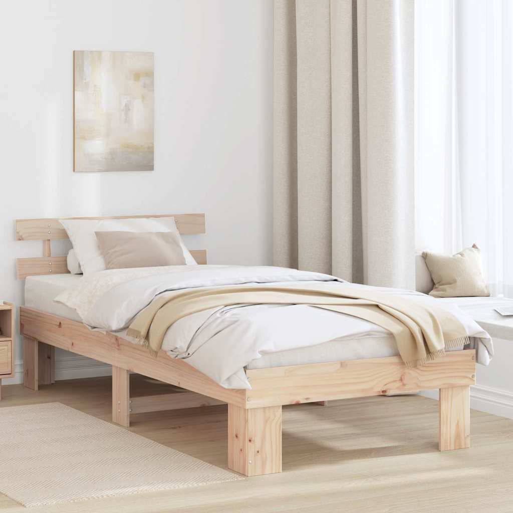 vidaXL Ramka łóżka Naturalny 75 x 190 cm Lite drewno sosnowe