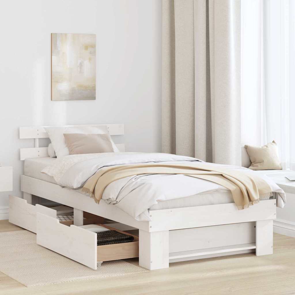 vidaXL Ramka łóżka Z zagłówkiem Biały 100 x 200 cm Lite drewno sosnowe