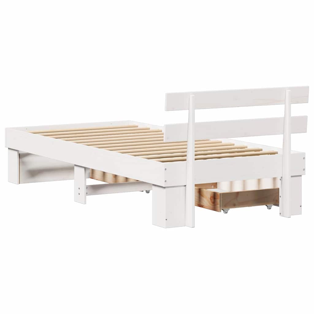vidaXL Ramka łóżka Z zagłówkiem Biały 90 x 200 cm Lite drewno sosnowe