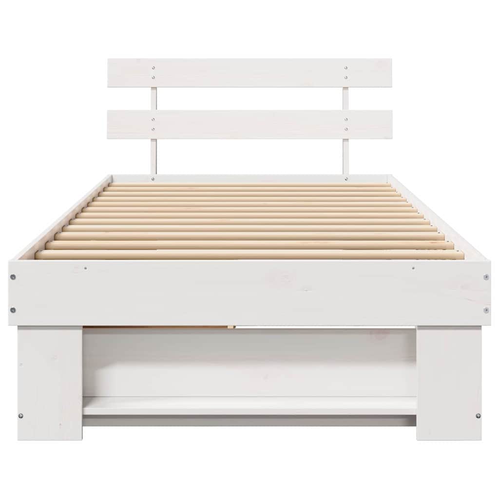 vidaXL Ramka łóżka Z zagłówkiem Biały 90 x 200 cm Lite drewno sosnowe