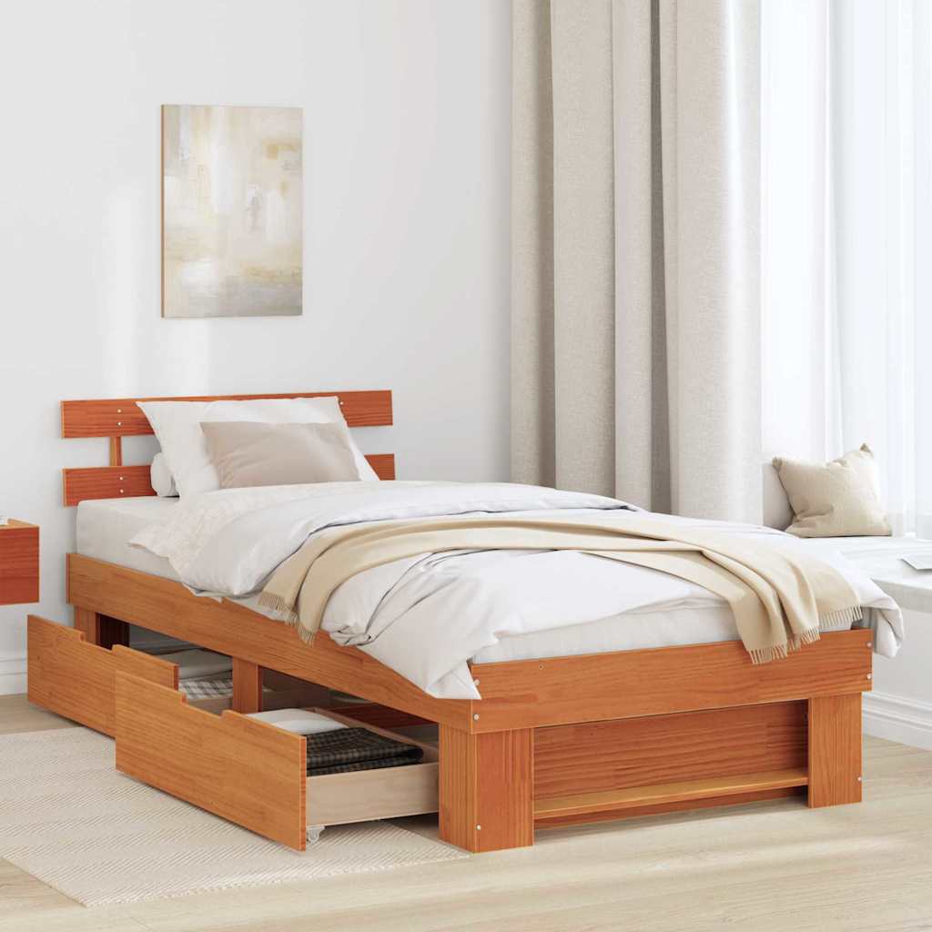 vidaXL Ramka łóżka Woskowy Brąz 90 x 200 cm Lite drewno sosnowe