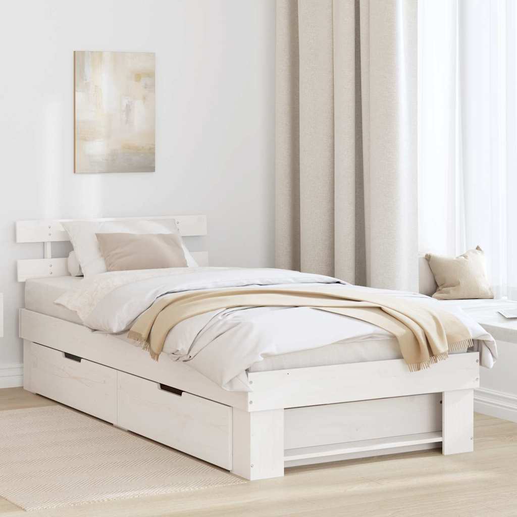 vidaXL Ramka łóżka Z zagłówkiem Biały 90 x 190 cm Lite drewno sosnowe