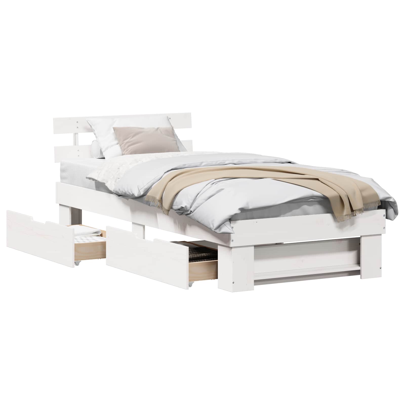 vidaXL Ramka łóżka Z zagłówkiem Biały 90 x 190 cm Lite drewno sosnowe