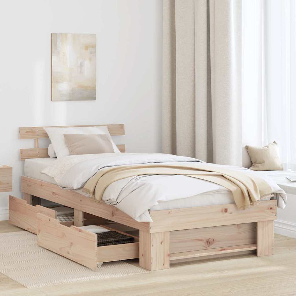 vidaXL Ramka łóżka Naturalny 75 x 190 cm Lite drewno sosnowe