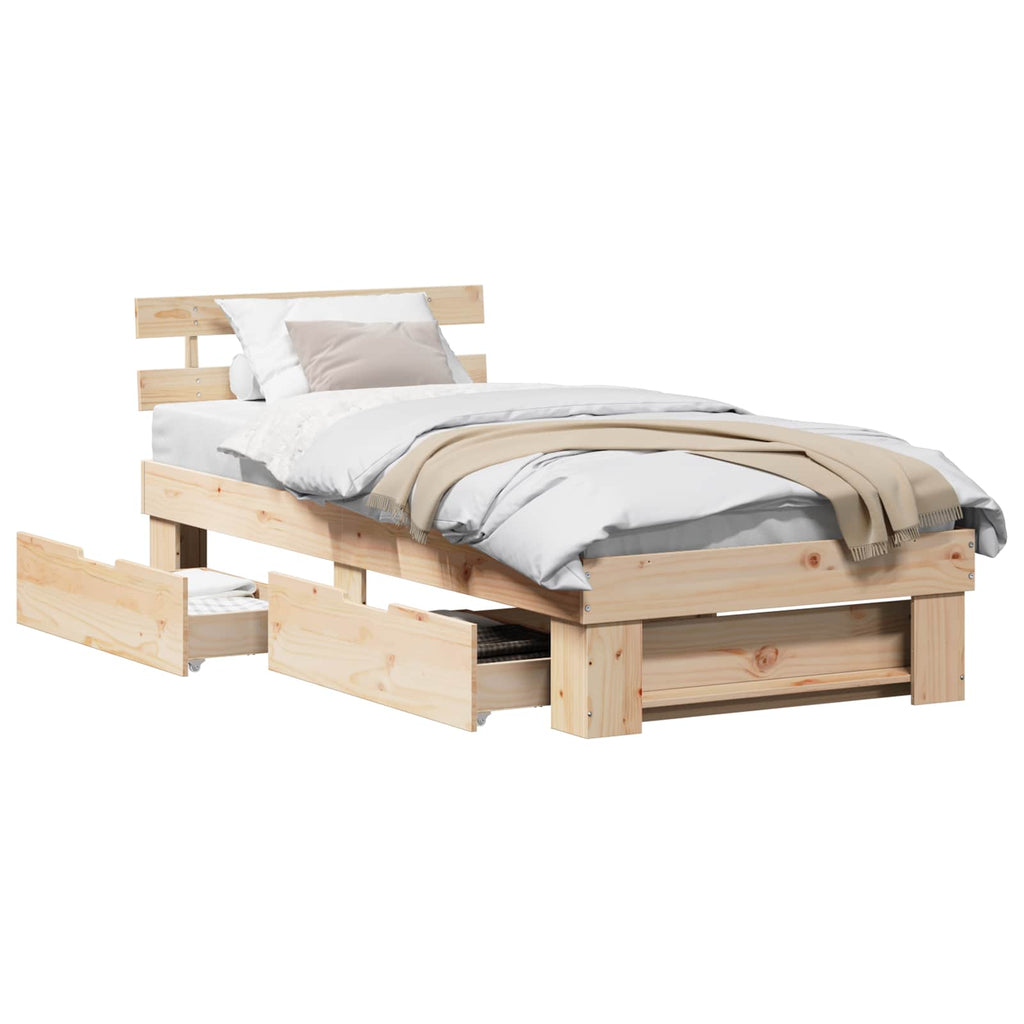 vidaXL Ramka łóżka Naturalny 75 x 190 cm Lite drewno sosnowe