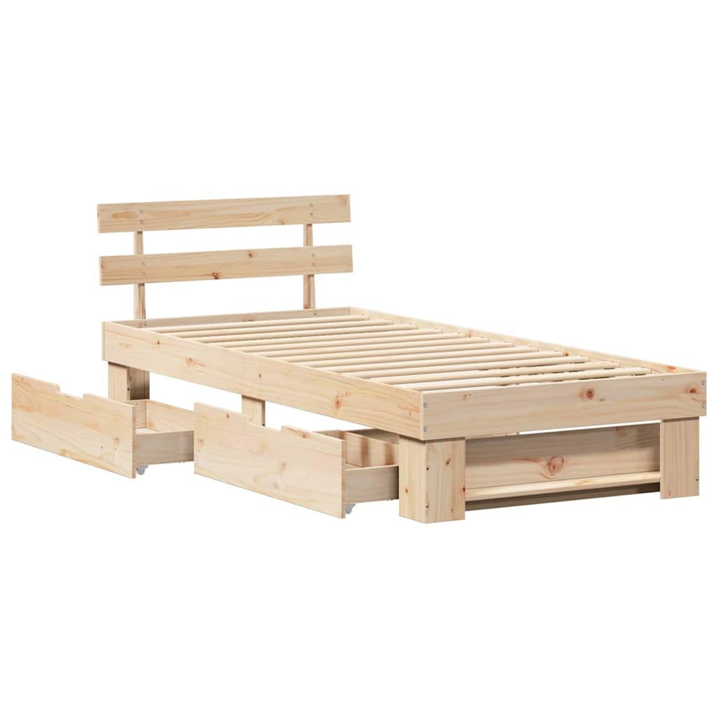 vidaXL Ramka łóżka Naturalny 75 x 190 cm Lite drewno sosnowe