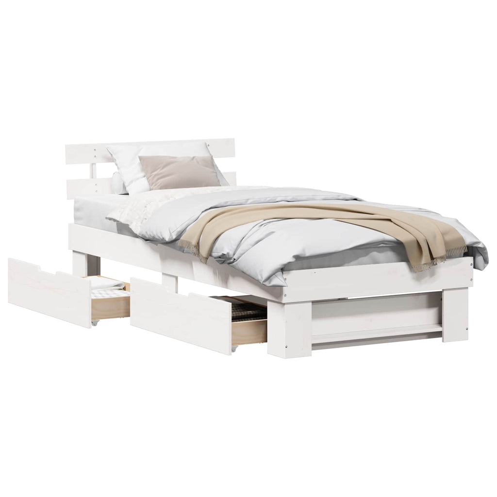 vidaXL Ramka łóżka Z zagłówkiem Biały 75 x 190 cm Lite drewno sosnowe