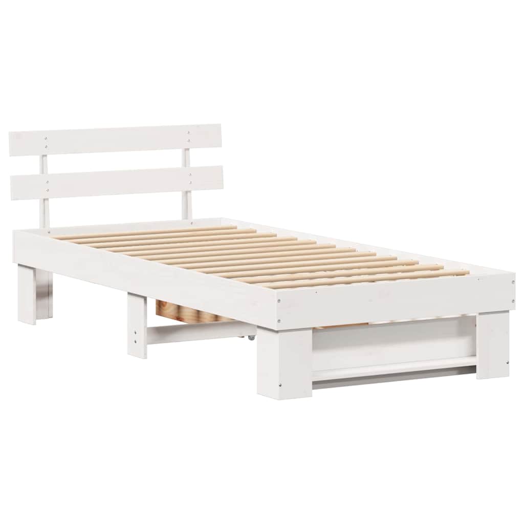 vidaXL Ramka łóżka Z zagłówkiem Biały 75 x 190 cm Lite drewno sosnowe