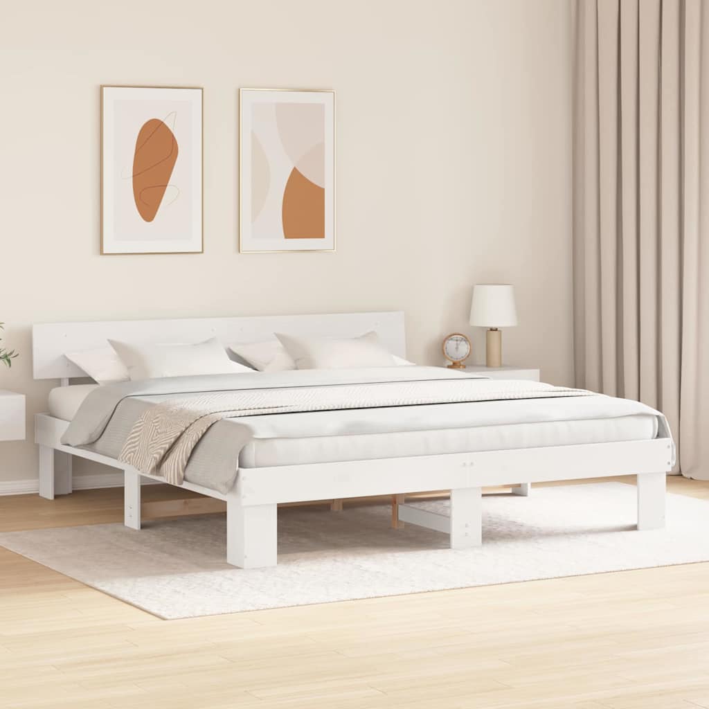 vidaXL Ramka łóżka Z zagłówkiem Biały 180 x 200 cm Lite drewno sosnowe