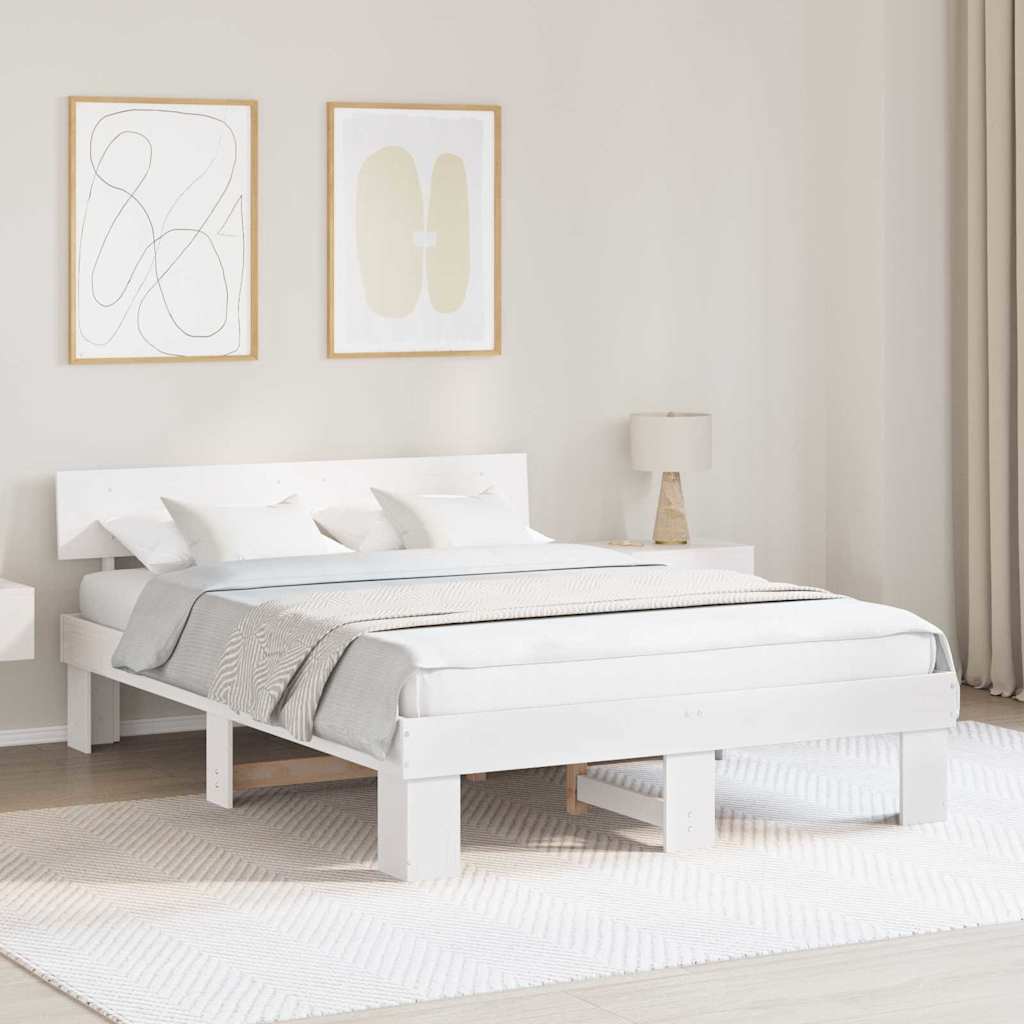 vidaXL Ramka łóżka Z zagłówkiem Biały 160 x 200 cm Lite drewno sosnowe