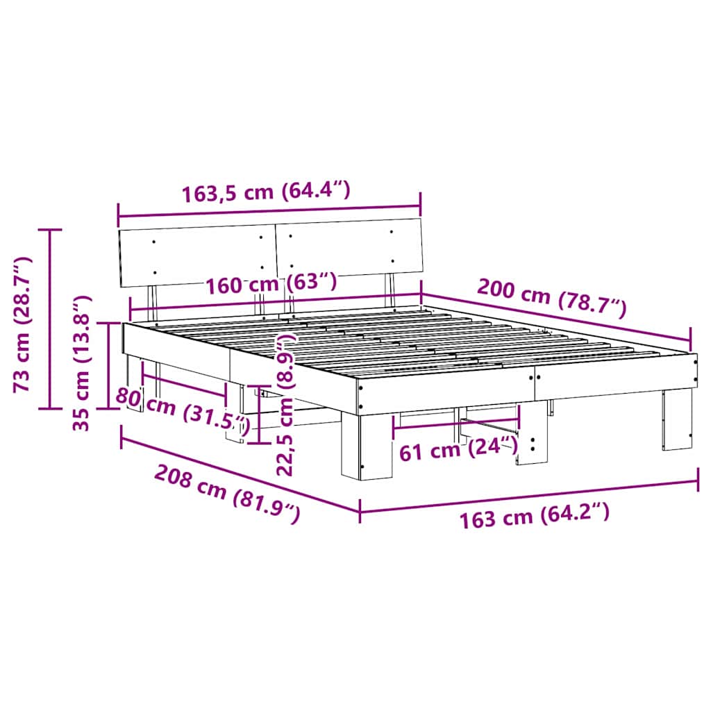 vidaXL Ramka łóżka Woskowy Brąz 160 x 200 cm Lite drewno sosnowe
