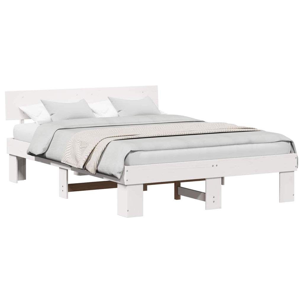 vidaXL Ramka łóżka Z zagłówkiem Biały 150 x 200 cm Lite drewno sosnowe
