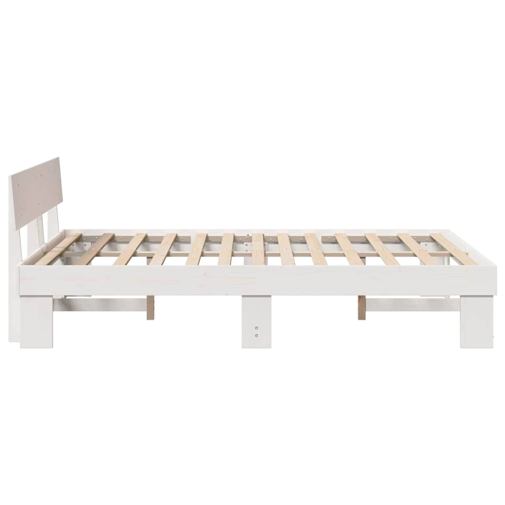 vidaXL Ramka łóżka Z zagłówkiem Biały 150 x 200 cm Lite drewno sosnowe