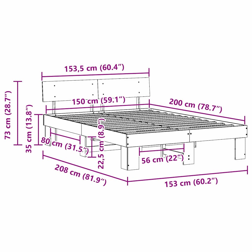vidaXL Ramka łóżka Z zagłówkiem Biały 150 x 200 cm Lite drewno sosnowe