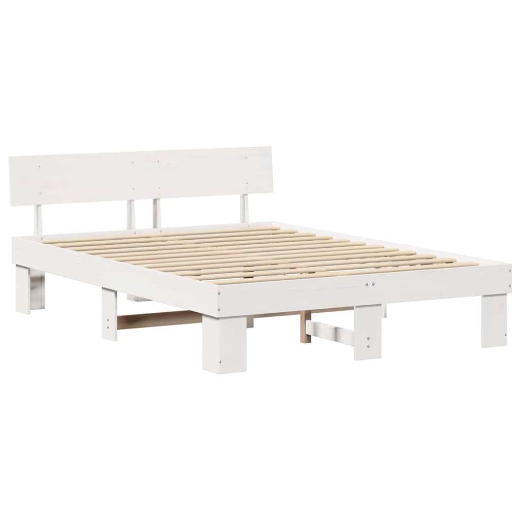 vidaXL Ramka łóżka Z zagłówkiem Biały 140 x 200 cm Lite drewno sosnowe