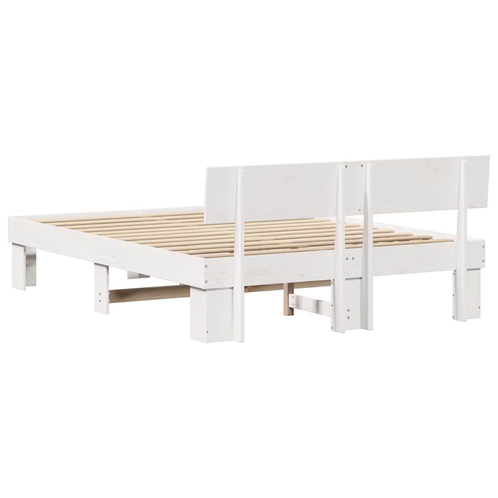 vidaXL Ramka łóżka Z zagłówkiem Biały 140 x 200 cm Lite drewno sosnowe