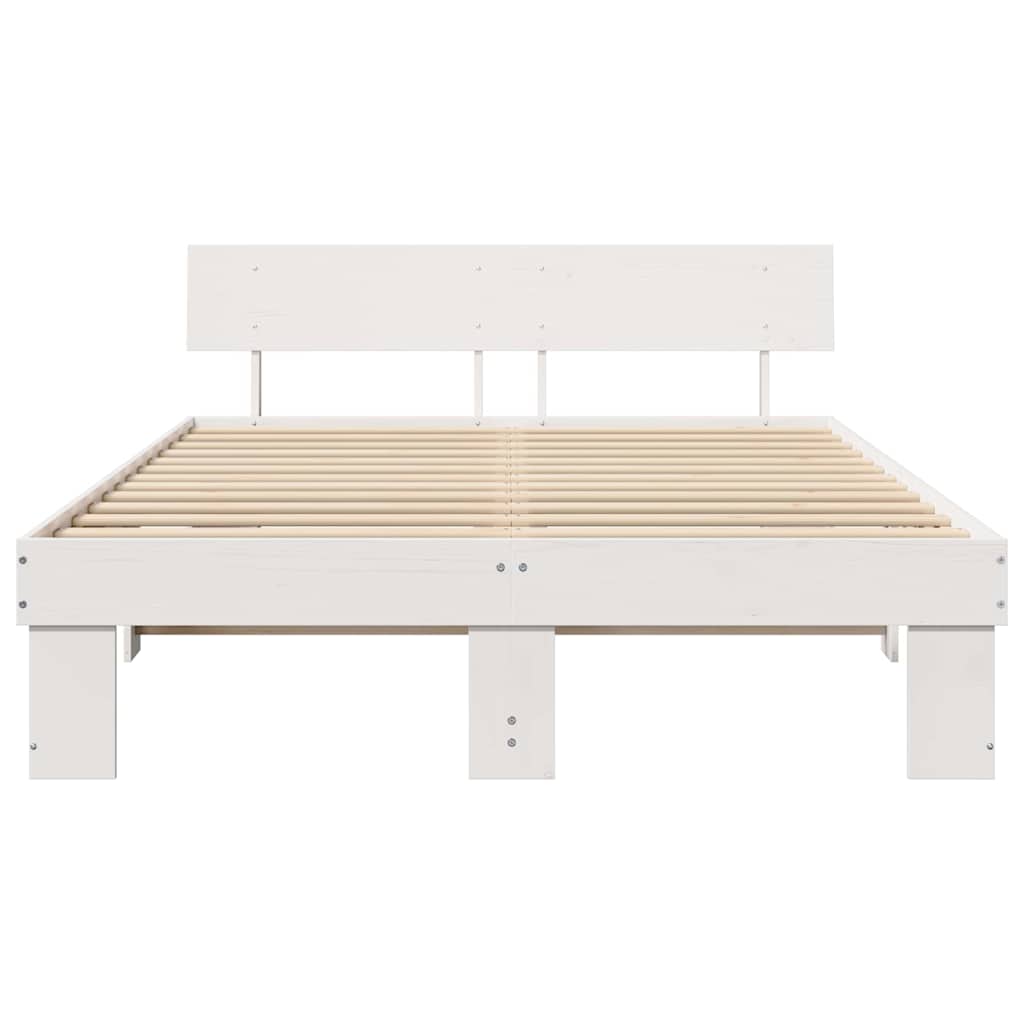 vidaXL Ramka łóżka Z zagłówkiem Biały 140 x 200 cm Lite drewno sosnowe