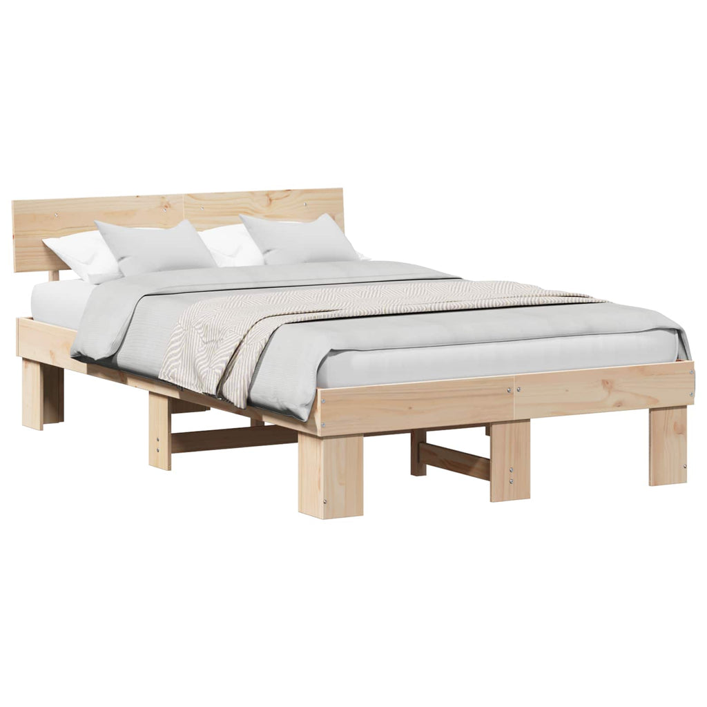 vidaXL Ramka łóżka Naturalny 140 x 190 cm Lite drewno sosnowe