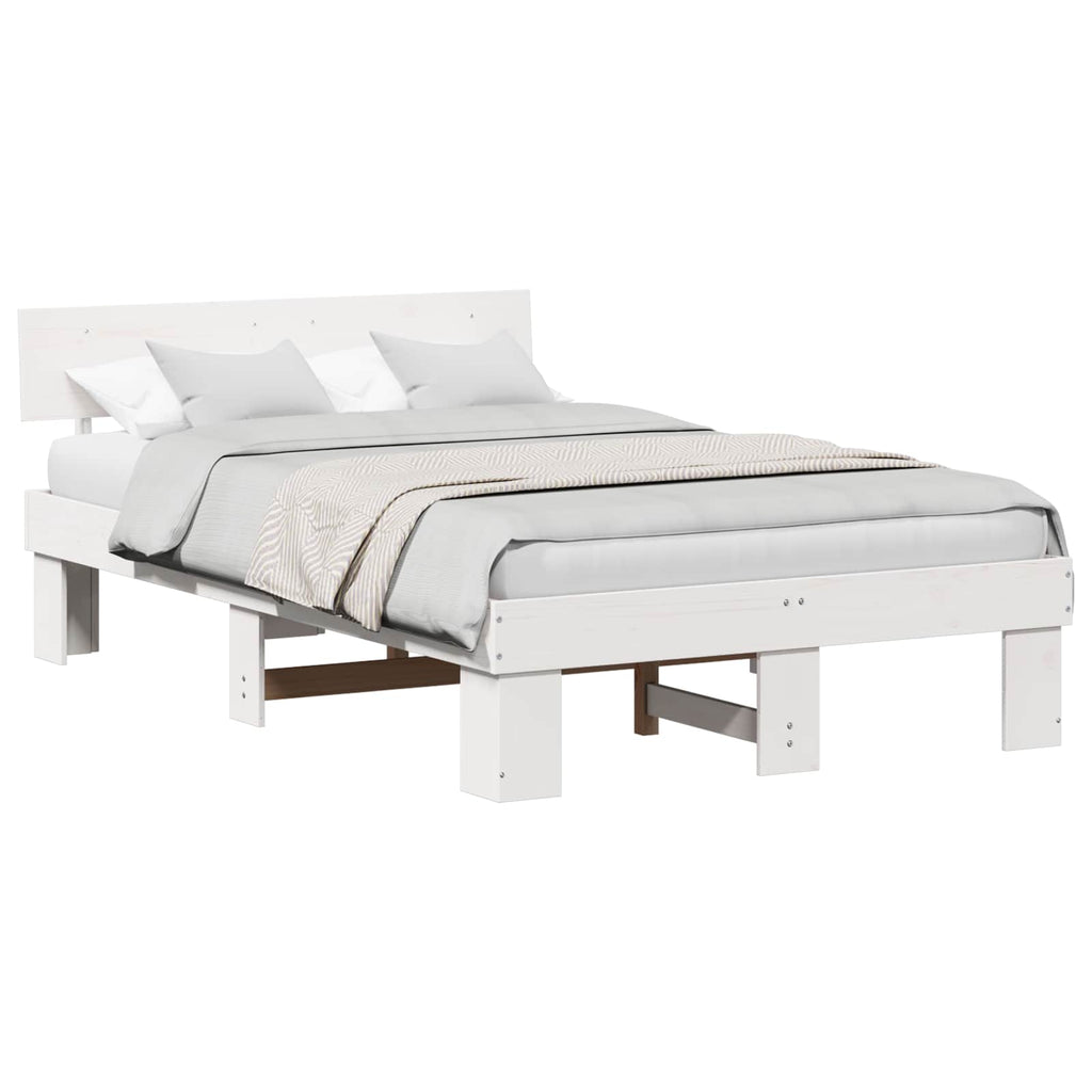 vidaXL Ramka łóżka Z zagłówkiem Biały 140 x 190 cm Lite drewno sosnowe