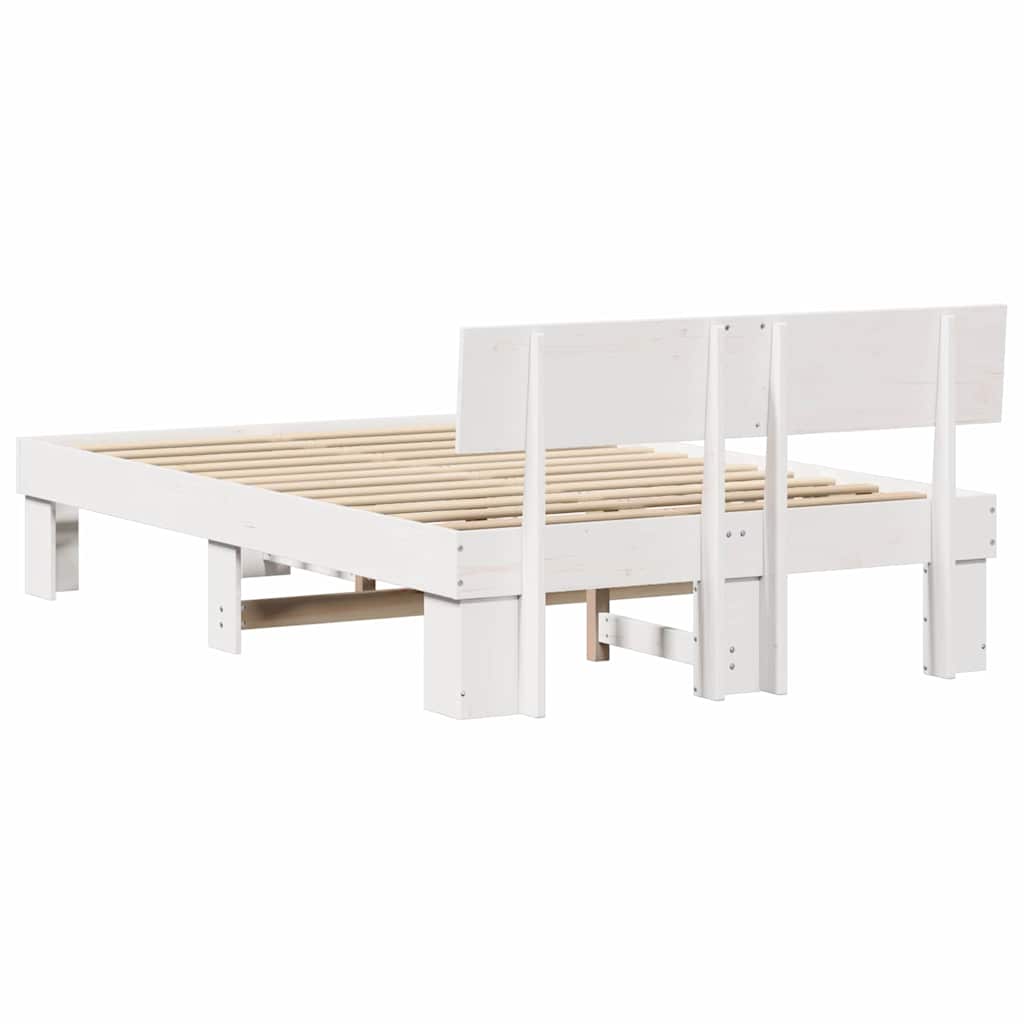 vidaXL Ramka łóżka Z zagłówkiem Biały 140 x 190 cm Lite drewno sosnowe