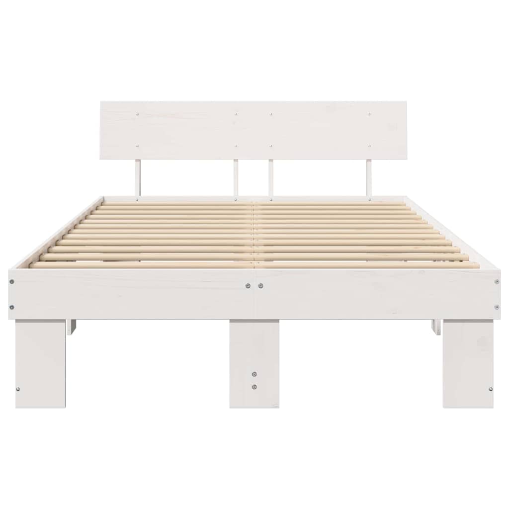 vidaXL Ramka łóżka Z zagłówkiem Biały 140 x 190 cm Lite drewno sosnowe