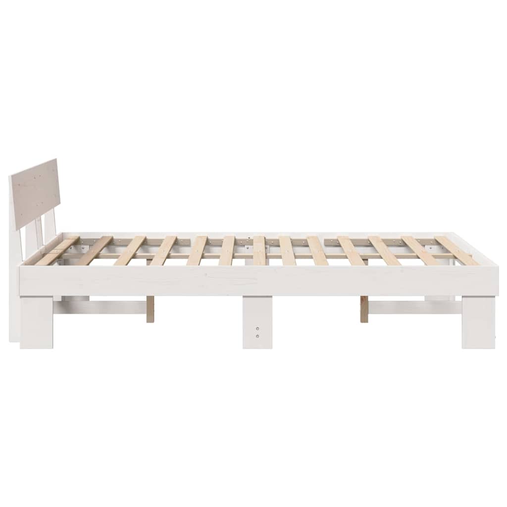 vidaXL Ramka łóżka Z zagłówkiem Biały 140 x 190 cm Lite drewno sosnowe