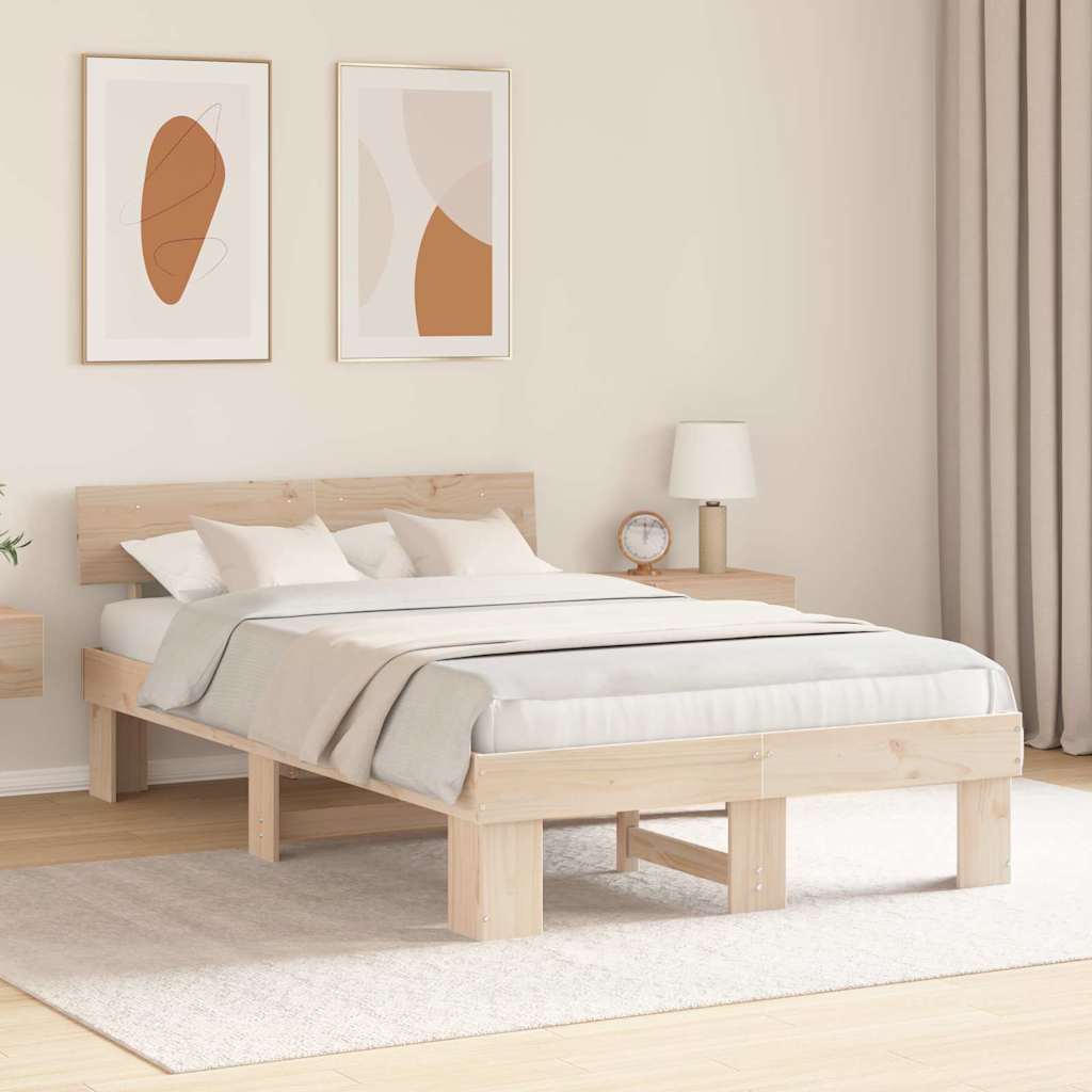 vidaXL Ramka łóżka Naturalny 135 x 190 cm Lite drewno sosnowe