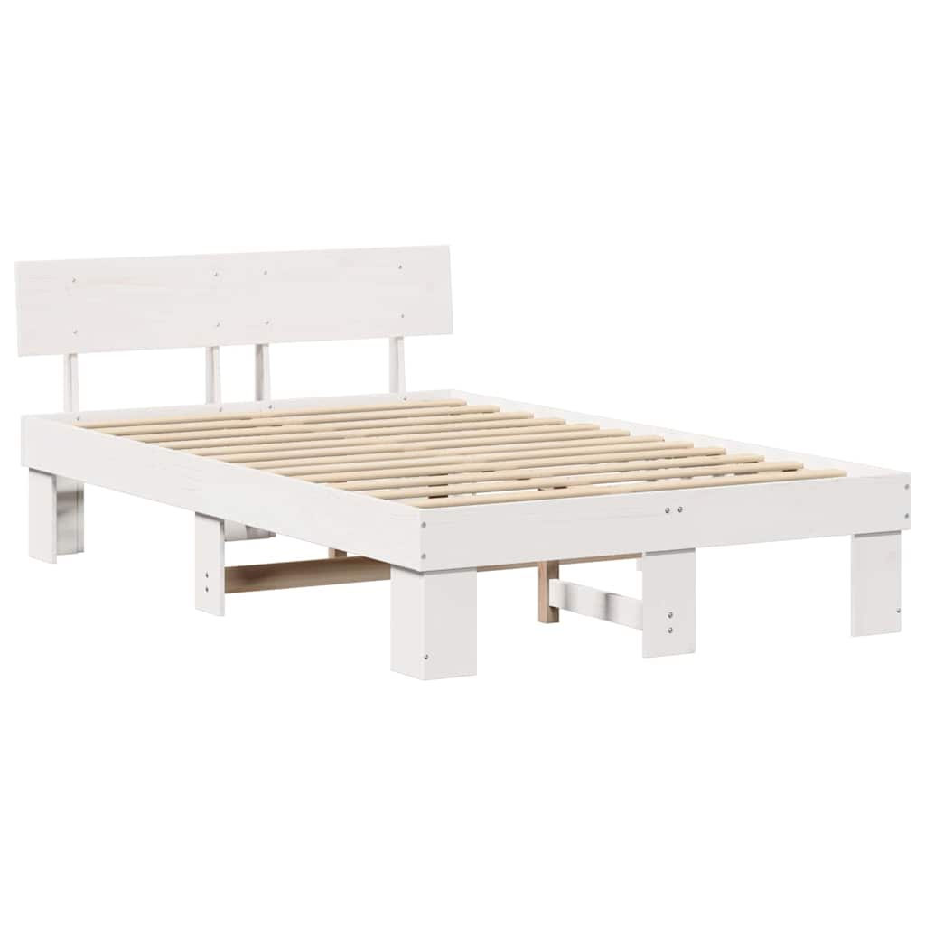 vidaXL Ramka łóżka Z zagłówkiem Biały 135 x 190 cm Lite drewno sosnowe