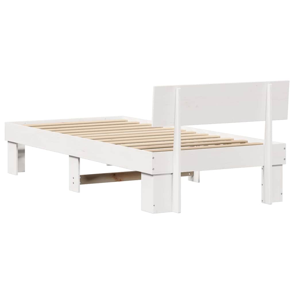 vidaXL Ramka łóżka Z zagłówkiem Biały 100 x 200 cm Lite drewno sosnowe