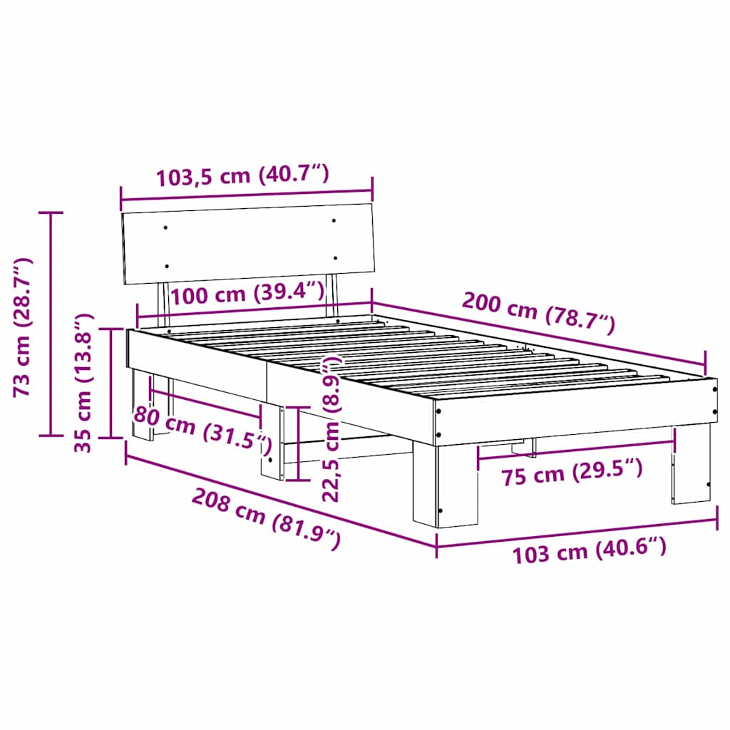 vidaXL Ramka łóżka Woskowy Brąz 100 x 200 cm Lite drewno sosnowe
