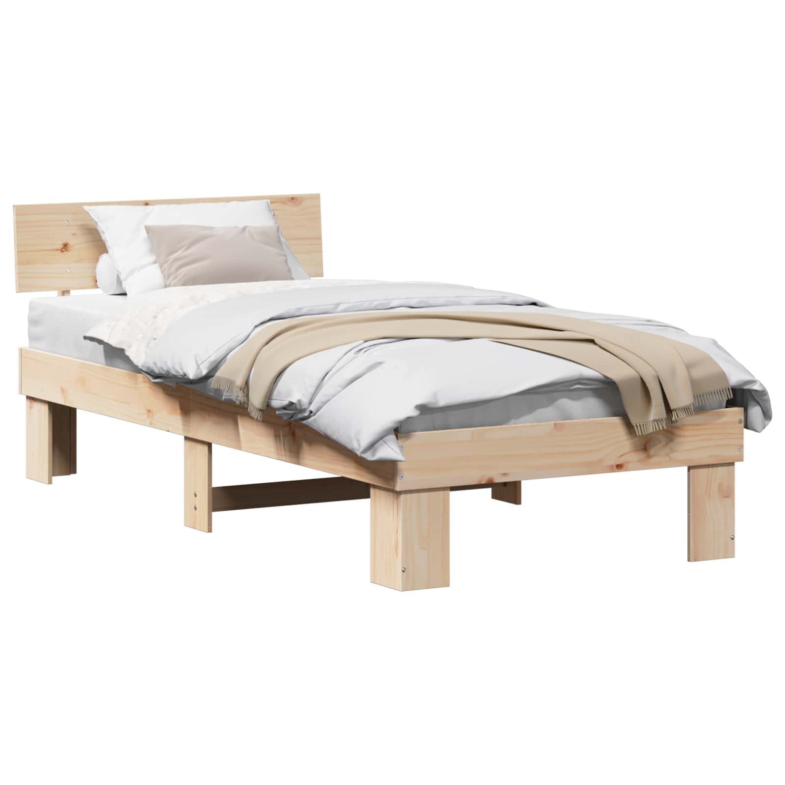 vidaXL Ramka łóżka Naturalny 80 x 200 cm Lite drewno sosnowe