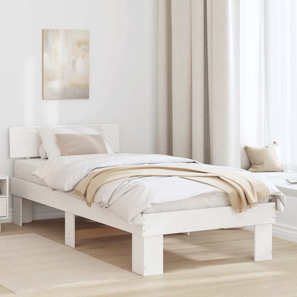 vidaXL Ramka łóżka Z zagłówkiem Biały 75 x 190 cm Lite drewno sosnowe