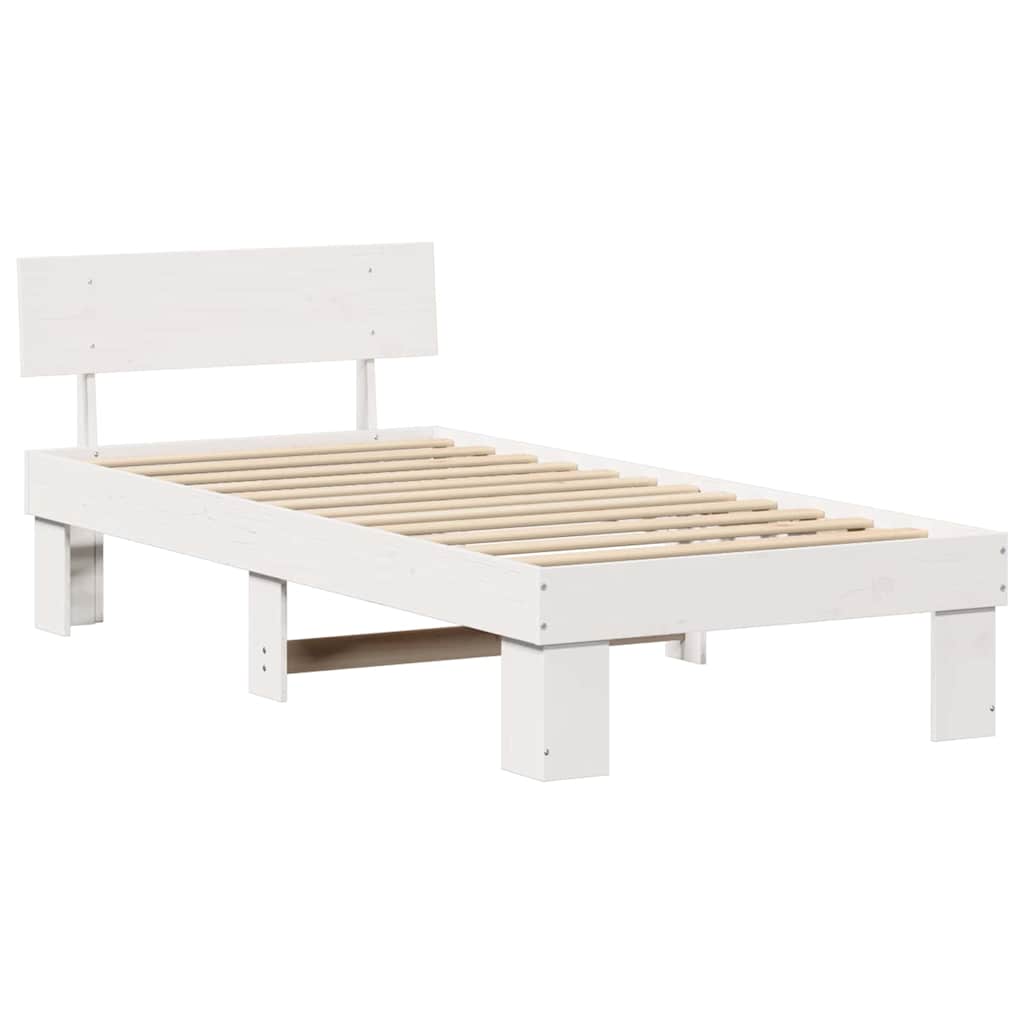 vidaXL Ramka łóżka Z zagłówkiem Biały 75 x 190 cm Lite drewno sosnowe