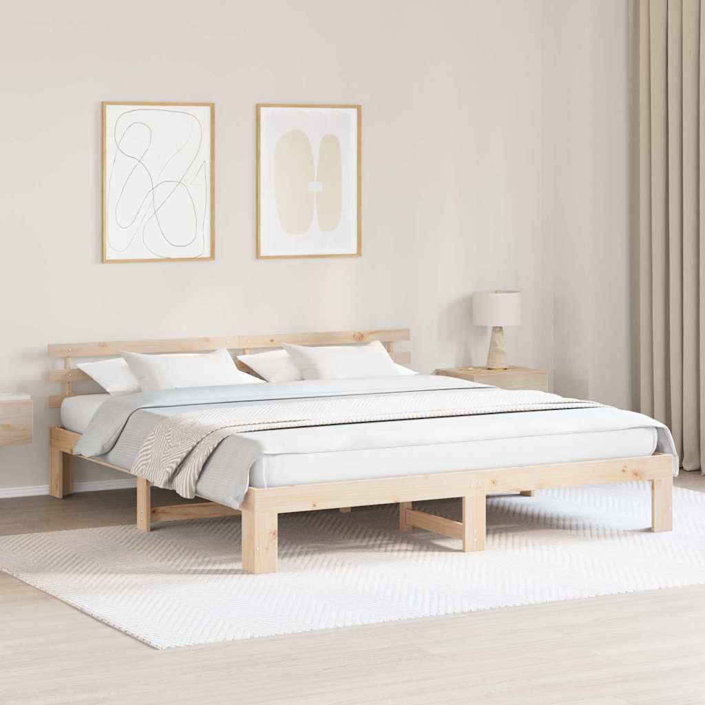 vidaXL Ramka łóżka Naturalny 200 x 200 cm Lite drewno sosnowe