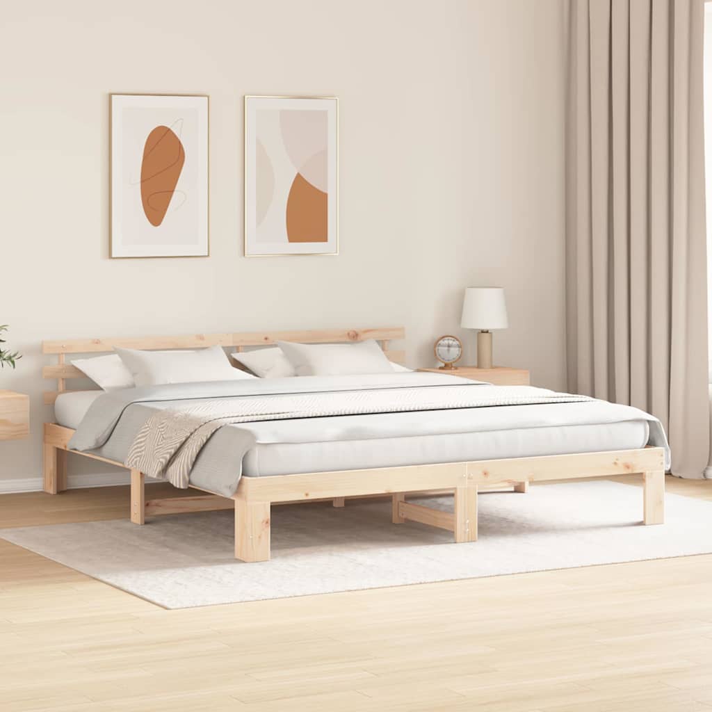 vidaXL Ramka łóżka Naturalny 200 x 200 cm Lite drewno sosnowe