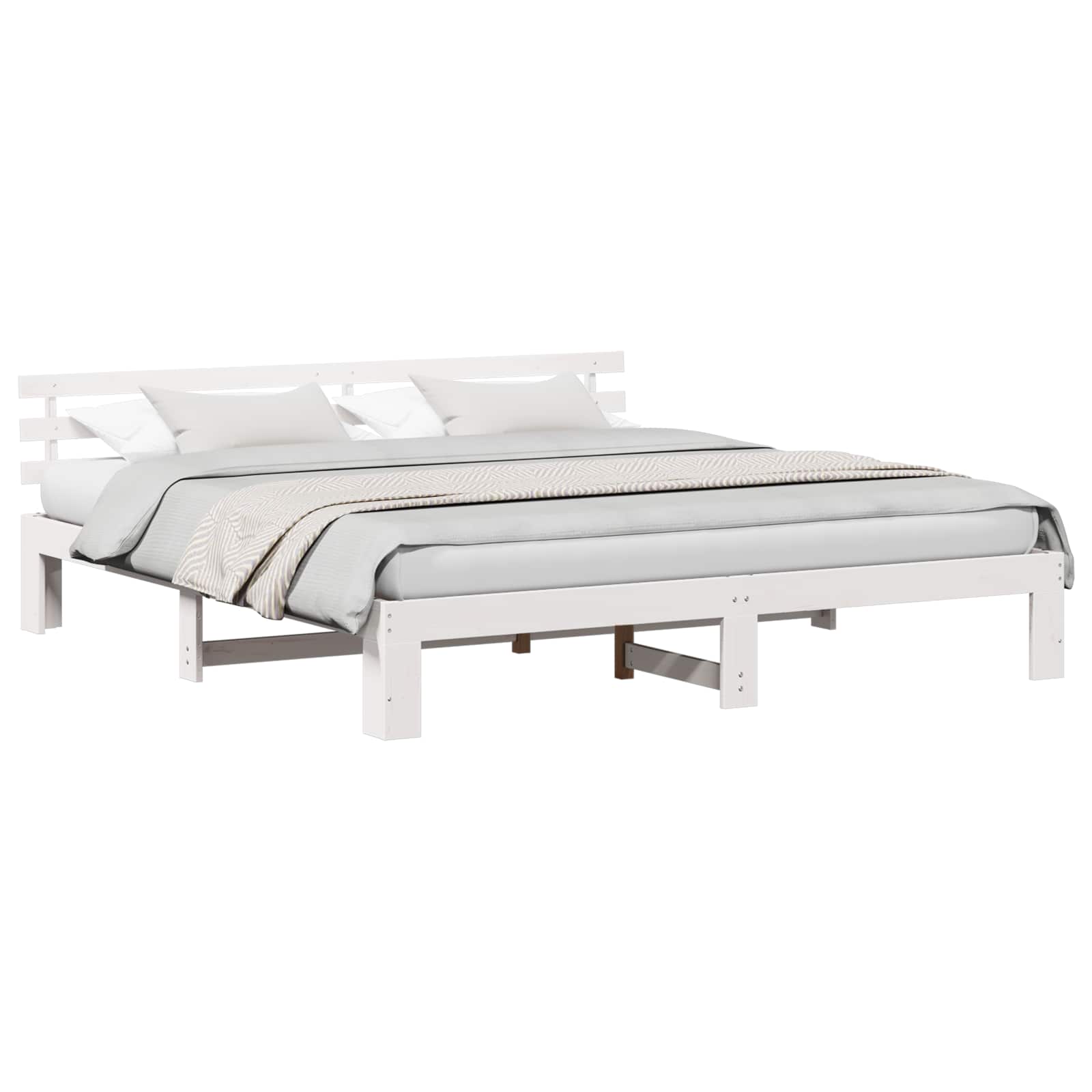 vidaXL Ramka łóżka Z zagłówkiem Biały 200 x 200 cm Lite drewno sosnowe