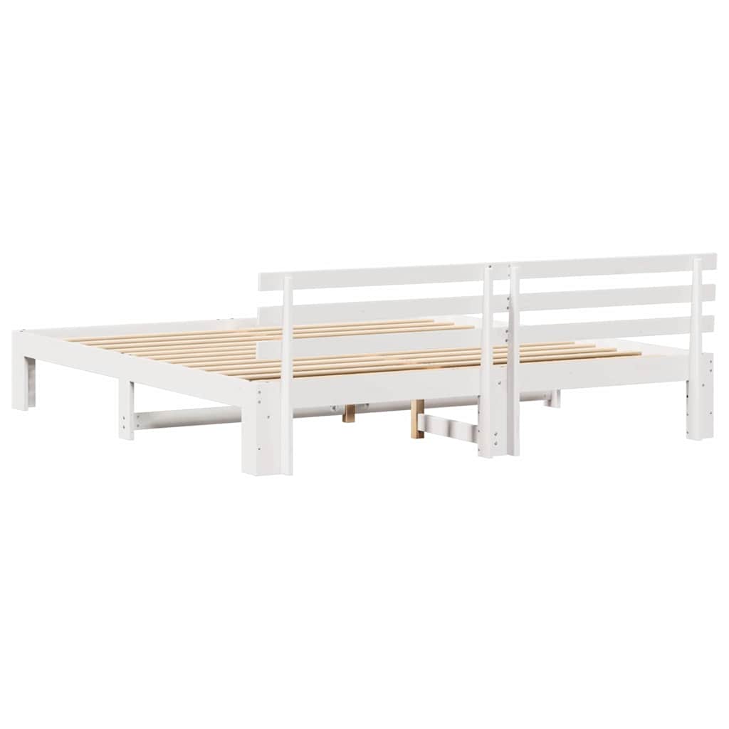 vidaXL Ramka łóżka Z zagłówkiem Biały 200 x 200 cm Lite drewno sosnowe