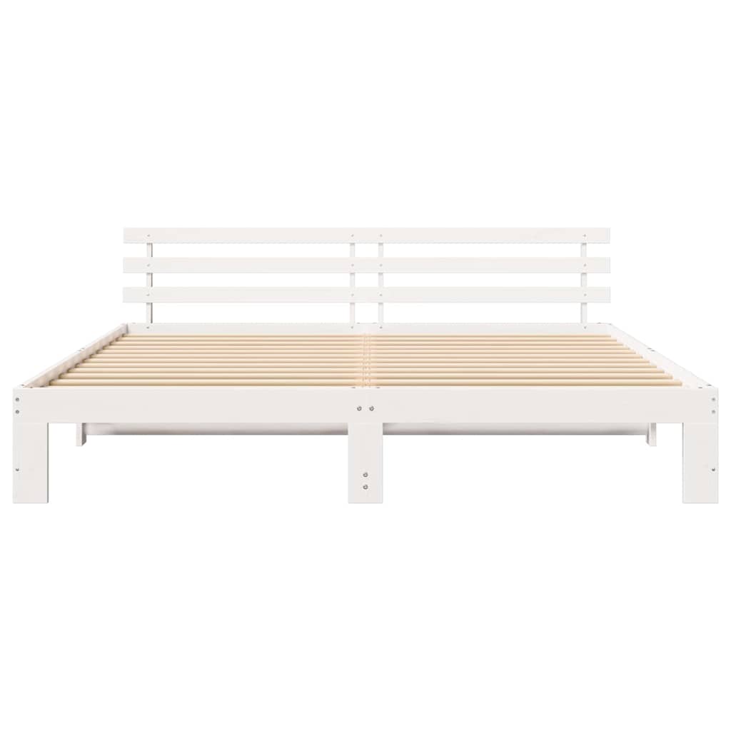 vidaXL Ramka łóżka Z zagłówkiem Biały 200 x 200 cm Lite drewno sosnowe