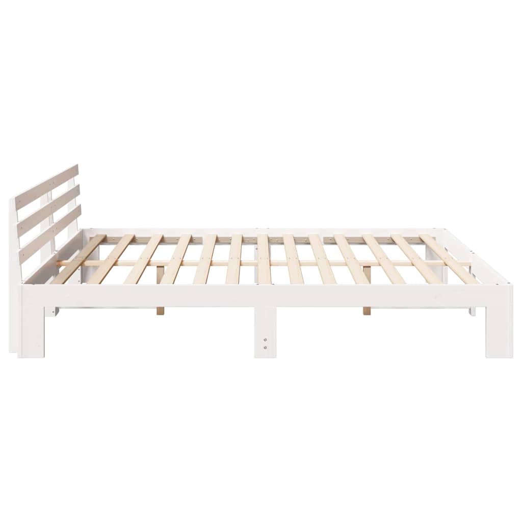 vidaXL Ramka łóżka Z zagłówkiem Biały 200 x 200 cm Lite drewno sosnowe