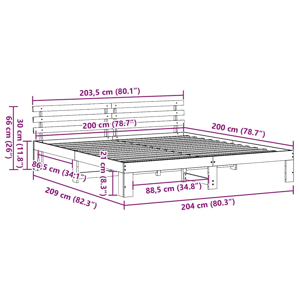 vidaXL Ramka łóżka Woskowy Brąz 200 x 200 cm Lite drewno sosnowe