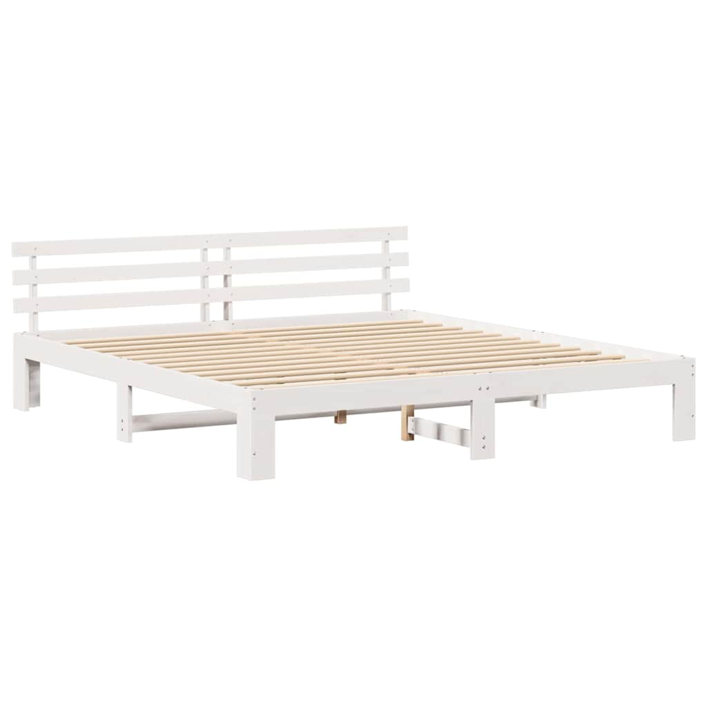 vidaXL Ramka łóżka Z zagłówkiem Biały 180 x 200 cm Lite drewno sosnowe