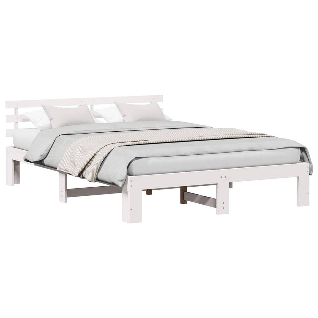 vidaXL Ramka łóżka Z zagłówkiem Biały 160 x 200 cm Lite drewno sosnowe