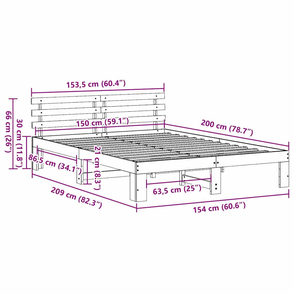 vidaXL Ramka łóżka Naturalny 150 x 200 cm Lite drewno sosnowe