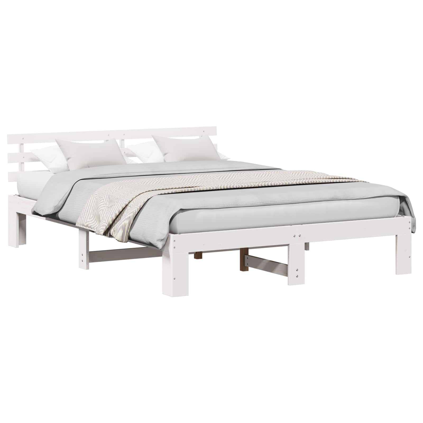 vidaXL Ramka łóżka Z zagłówkiem Biały 150 x 200 cm Lite drewno sosnowe