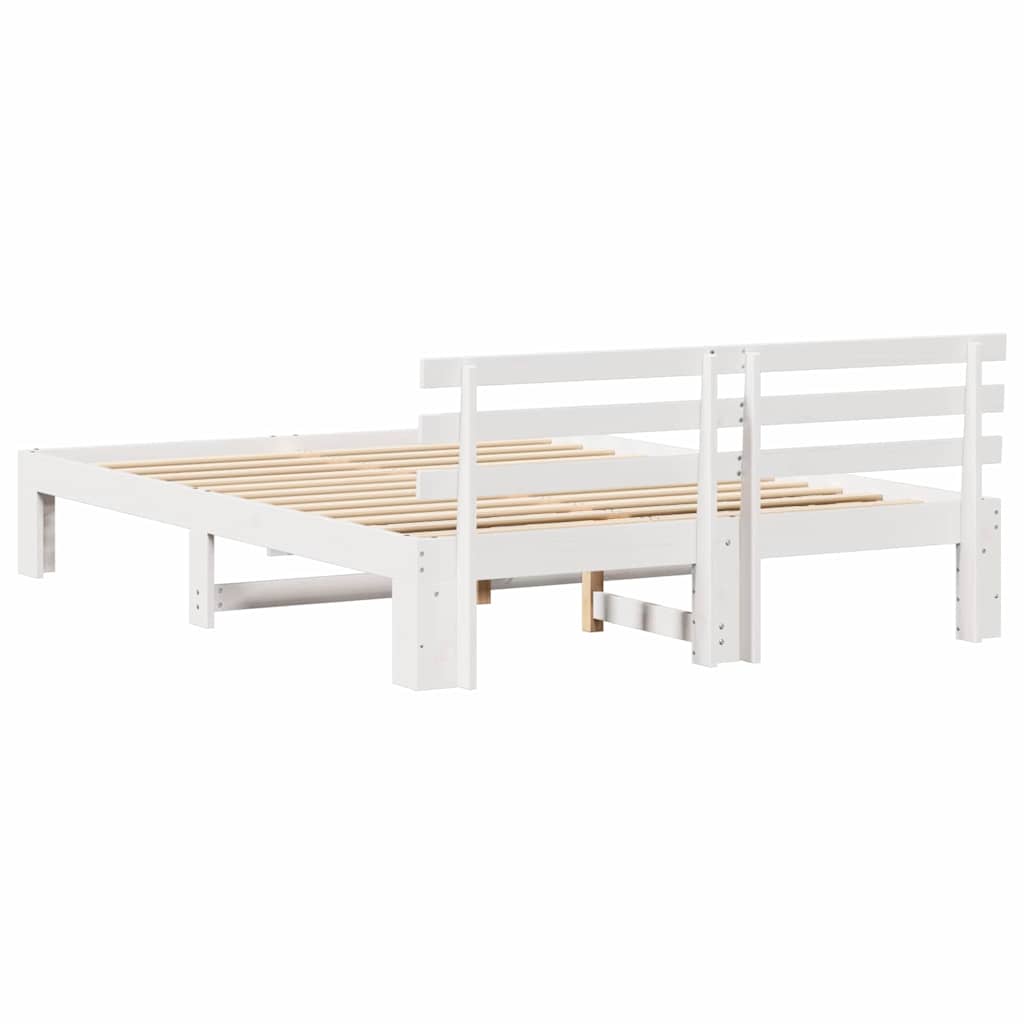 vidaXL Ramka łóżka Z zagłówkiem Biały 150 x 200 cm Lite drewno sosnowe