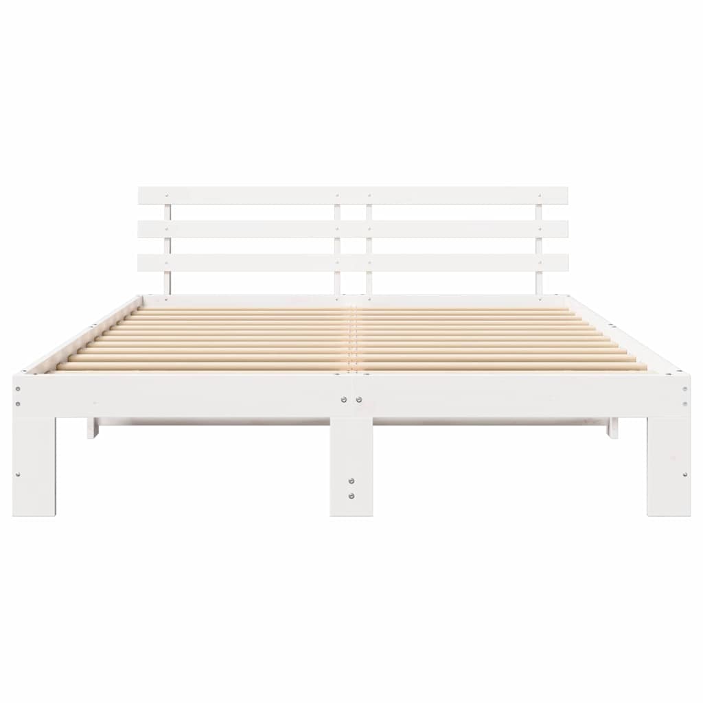 vidaXL Ramka łóżka Z zagłówkiem Biały 150 x 200 cm Lite drewno sosnowe